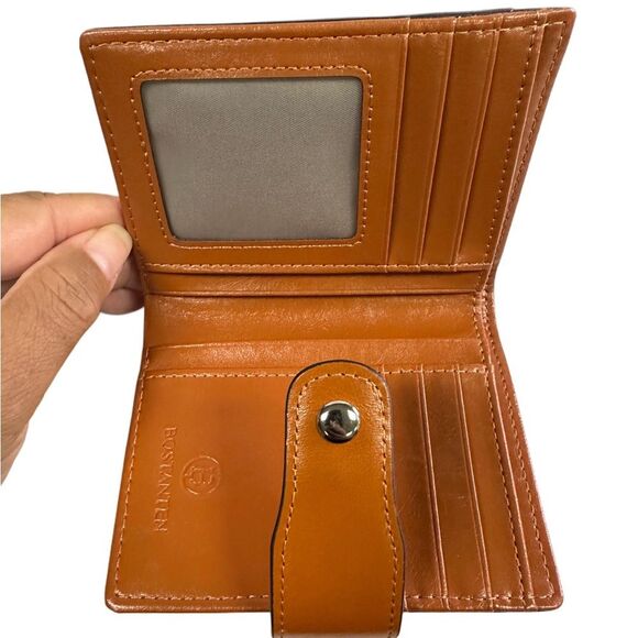 NWOT Bostanten Brown Camel Leather Bifold Wallet with Zipper Coin Pocket - Picture 3 of 4